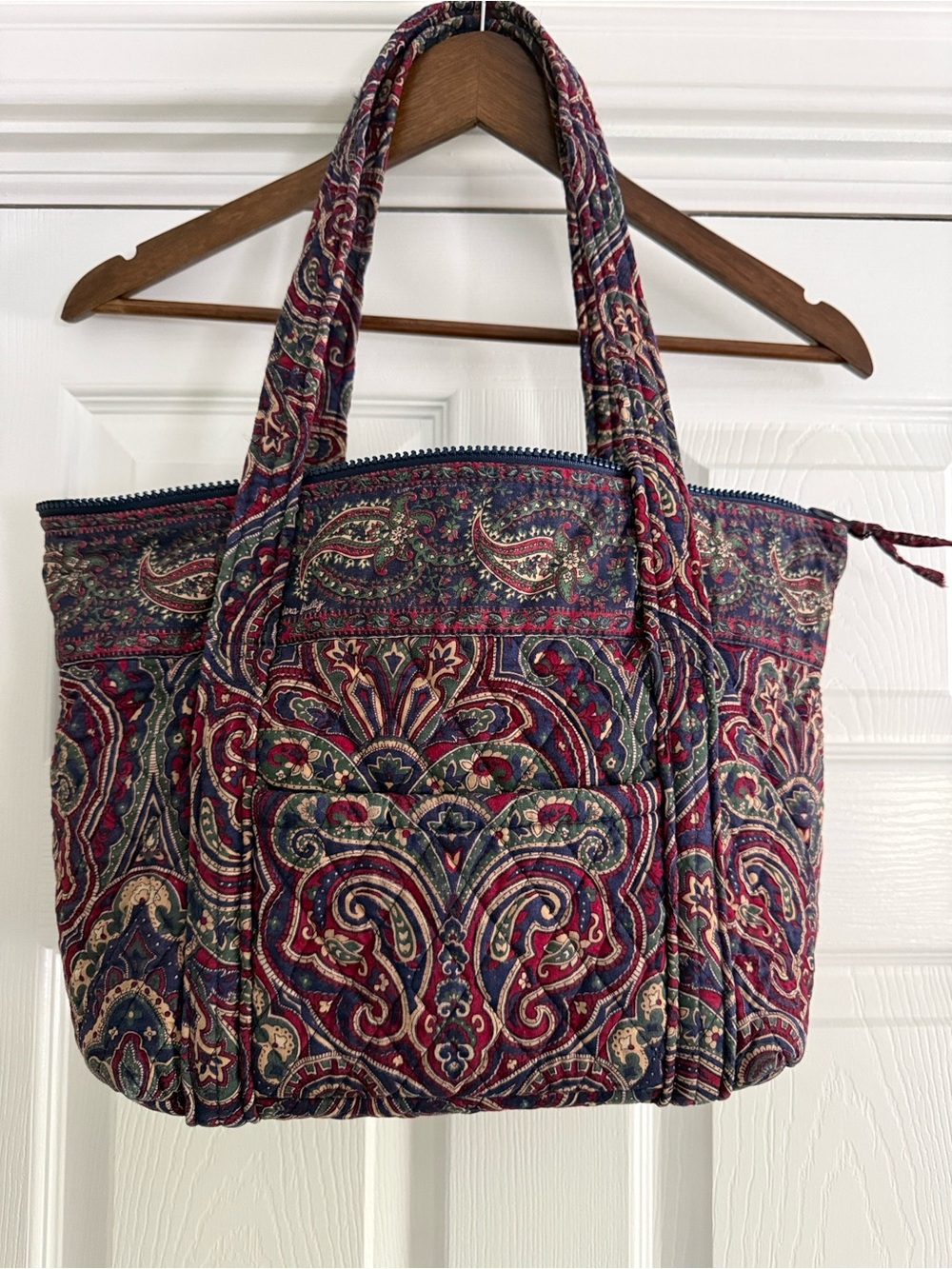 Vera Bradley Quilted Paisley Tote in Burgundy and Navy